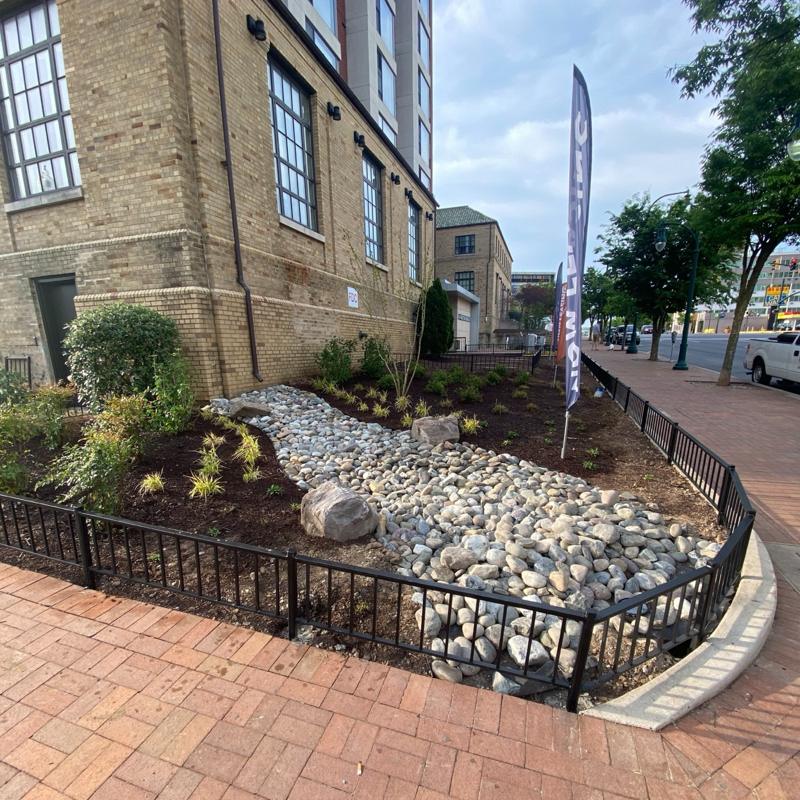 Ornamental steel fence at streetscape at Affinity on Georgia, Maryland. Steel work by General Welding Company