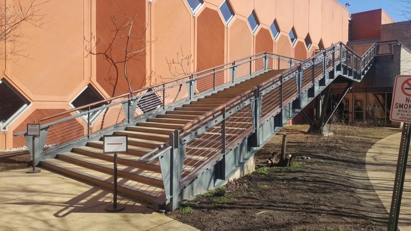 Steel stair and ramp with railings at the Cultural Resource Center