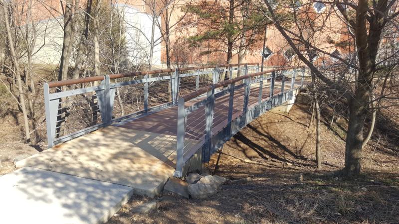 Steel pedestrian bridge at Cultural Resource Center, Maryland. Steel work by General Welding Company