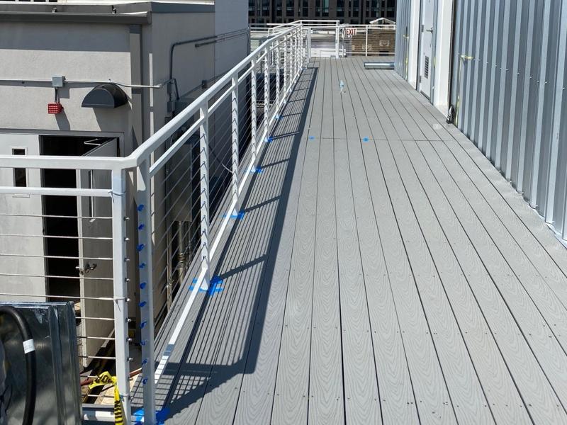 Steel ramp with cable railing at Union Market, Washington, DC. Steel work by General Welding Company