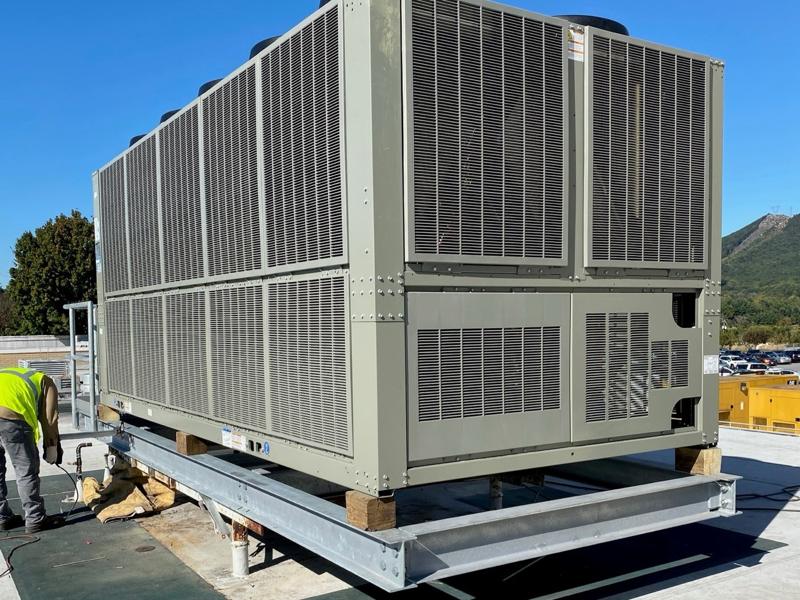 Rooftop mechanical unit steel support frame at Wells Fargo Bank, Virginia. Steel work by General Welding Company